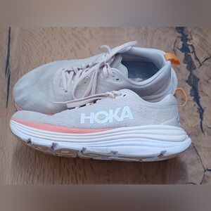 Hoka Cream and Coral Athletic Shoes